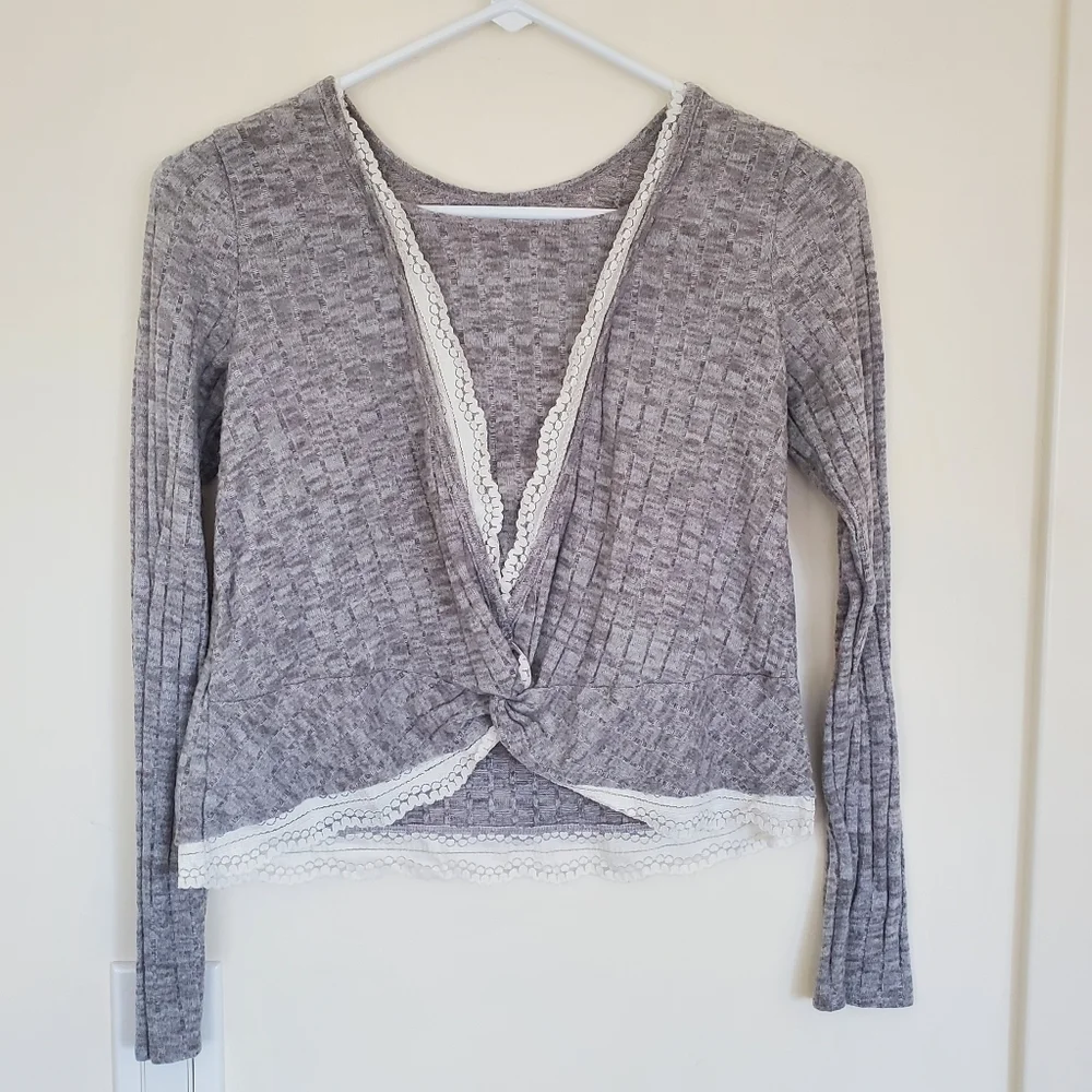 Abercrombie Kids Ribbed Grey Sweater with Twisted Back